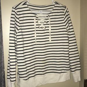Lace up striped long sleeve shirt